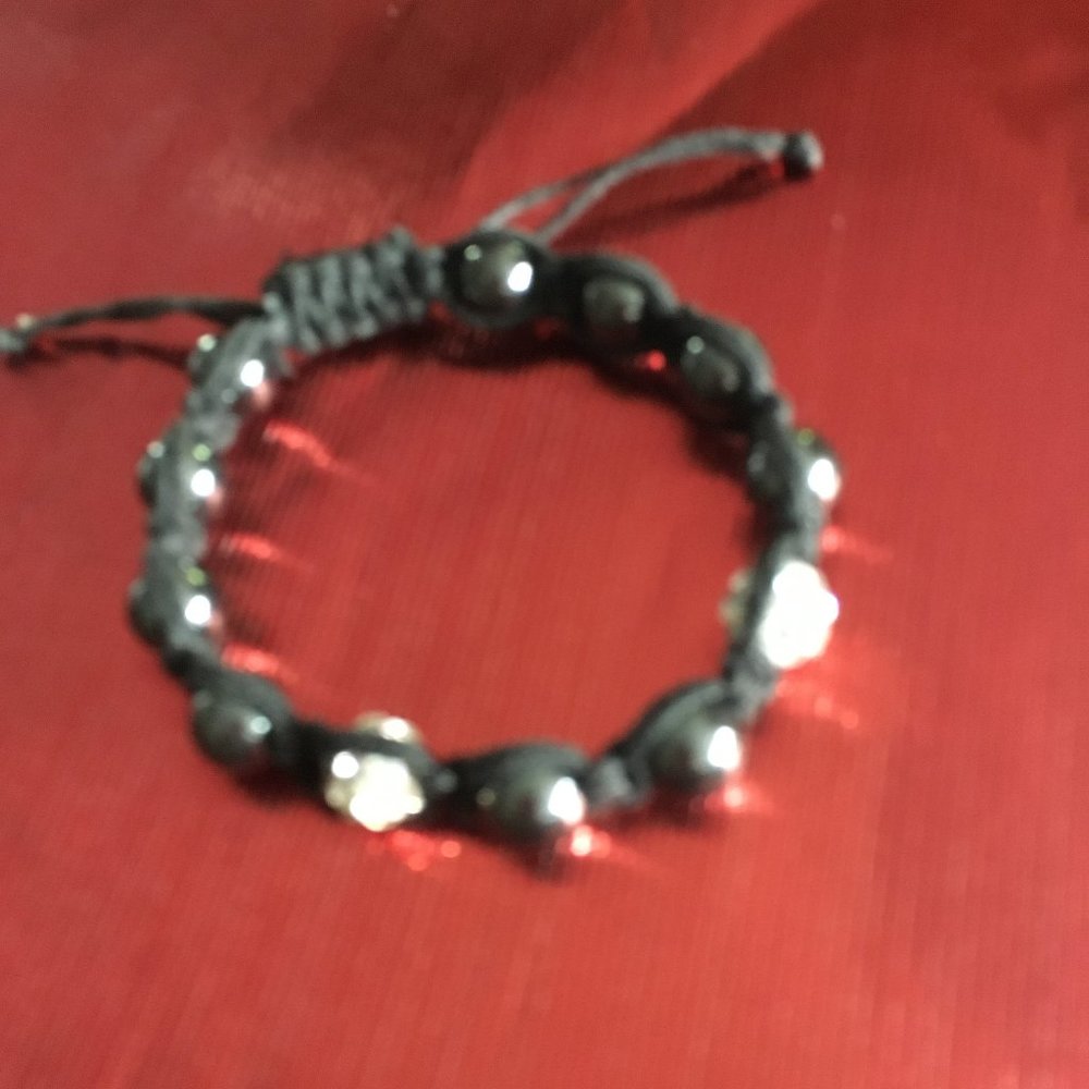 Hematite & Crystal Macrame Bracelet 174 $15 FIRM